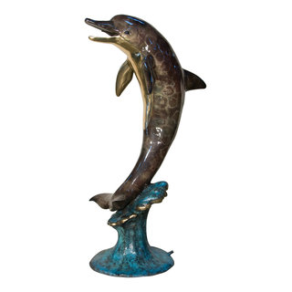 Diver with Dolphin Bronze Statue - Size: 10L x 30W x 49H.