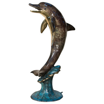 64" Dolphin on a Wave, Special Patina, Style NC Sculpture