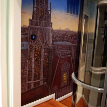 Paris Panorama 360 degree Mural hand painted throughout a 17 foot stairway