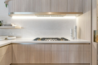 This is an example of a kitchen in Sydney with stone slab splashback.