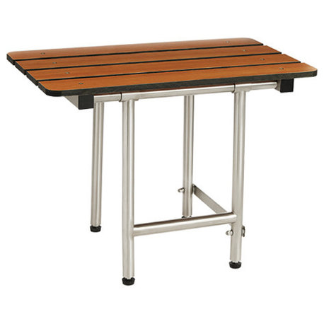 Teak Phenolic Bariatric Folding Wall Mount Bathroom Shower Seat Bench with Legs,