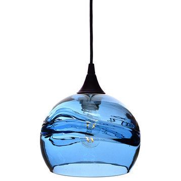 Swell Pendant Form No. 767, Blue Glass Shade, Black Hardware, 4W LED