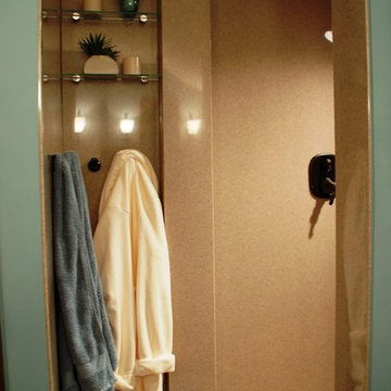 Easy Care Walk-In Shower with His and Her Vanity Area