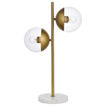 Eclipse 2-Light Table Lamp, Brass With Clear Glass