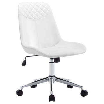 Faux Leather Black Base Swivel Desk Chair, White