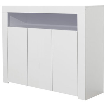 38" Tall Wood 3-door Storage Cabinet with LED Light, White
