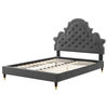 Tufted Platform Bed Frame, Queen Size, Velvet, Gray, Modern Contemporary