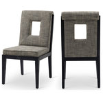 Meridian Furniture - Gwendolyn Upholstered Dining Side Chair, Grey, Linen Textured, Black, Set of 2 - A masterpiece of modern elegance and comfort, the Gwendolyn grey linen textured fabric dining side chair is where modern design meets timeless charm. Designed with comfort in mind, it features a high back and luxurious cushioning, perfect for long dinners or lively gatherings. The black wood frame adds a rustic touch, effortlessly balancing the contemporary fabric with a hint of warmth and tradition.