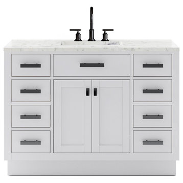 Hartford 48" Single Sink Marble Countertop Bath Vanity, White, Vanity With Gooseneck Faucet