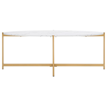 Safavieh Taliyah Oval Coffee Table, White Marble/Gold