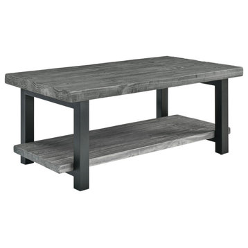 Pomona 42" Metal and Wood Coffee Table, Slate Gray