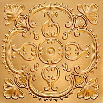 24"x24" Restaurant Faux Tin Fire Rated Ceiling Tiles Set of 6, Gold