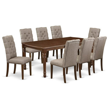 East West Furniture Dover 9-piece Traditional Wood Dining Set in Mahogany