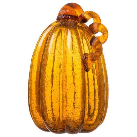 Tall Glass Pumpkin, Amber Crackle