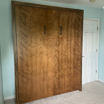 Custom Built Vertical Queen Murphy Wall Bed Cabinet, Stained Finish
