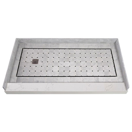 Transolid 60x32 PreTiled Shower Base, Left Hand Drain, Square White