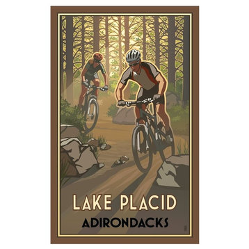 Paul Leighton Lake Placid New York Two Mountain Bikers Art Print, 30"x45"