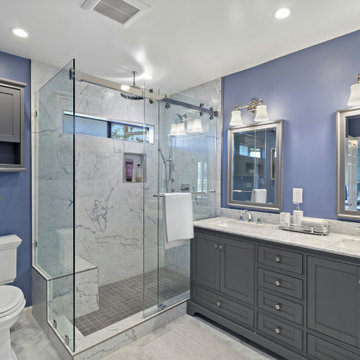 Elegant Marble Bathroom Remodel in Mission Viejo with Bold Color Contrast