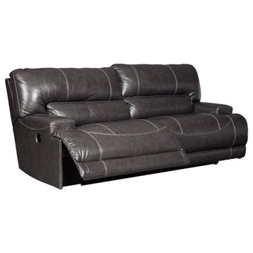 Ashley Furniture McCaskill Leather Power Reclining Sofa in Gray