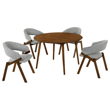 Arcadia and Talulah Round and Wood 5-Piece Dining Set, Gray and Walnut, 48"