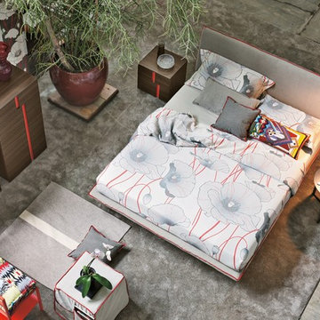 Bravo bed, Athena Night stand + dresser & Joy side table by Tomasella