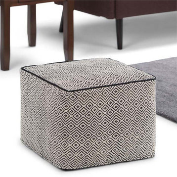 Pemberly Row Mid-Century Square Fabric Pouf in Patterned Black and Natural