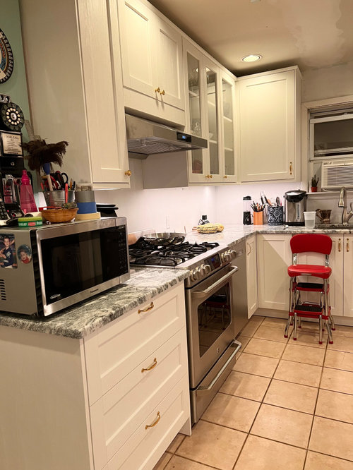 White subway tile backsplash for Ikea Enkoping kitchen