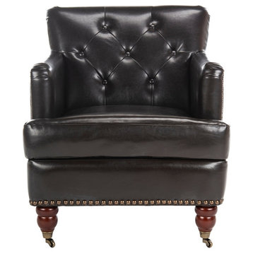 Wyoming Tufted Club Chair With Brass Nail Heads Dark Brown/ Cherry Mahogany