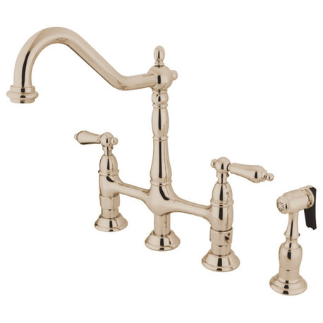 KS1276ALBS Heritage 8 in. Bridge Kitchen Faucet,Brass Sprayer, Polished Nickel