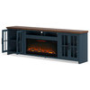 Blue Denim and Barnwood Brown Finish Solid Wood Fireplace TV Stand