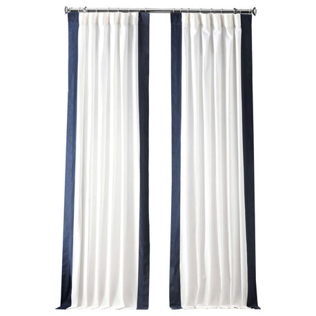 Vertical Colorblock Panama Single Panel Curtain, Warm Off-White & Dark Navy, 50"x96"