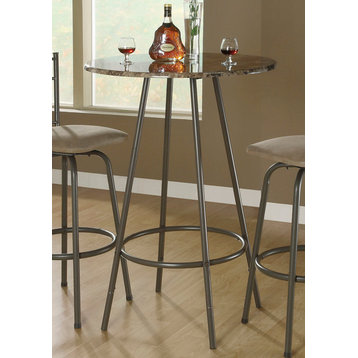 Home Bar, Bar Table, Pub, 30" Round, Small, Kitchen, Metal, Brown Marble Look
