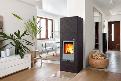 Design ideas for a medium sized scandi living room with a wood burning stove.