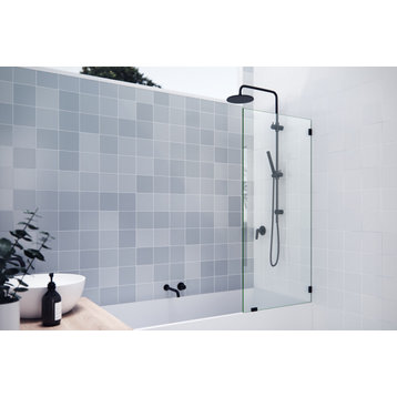 58.25"x28" Frameless Shower Bath Fixed Panel, Matte Black