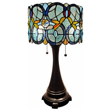 21" Stained Glass Two Light Jeweled Floral Drum Table Lamp