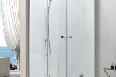 Paroi de douche carrée avec porte pivotante en verre trempé de sécurité 6 mm