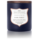 MVP Group International Inc. - Manly Indulgence Dark Forest Scented Jar Candle, Signature, 15 oz - Classic masculine fragrances fuse with unexpected ingredients for a truly gender free experience.Sweet herbs and florals combine with rich earthy moss to transport you to a tranquil mountain forest.Deep in the forest, the world quiets and the air fills with the smell of sweet herbs and florals. With a distinct earthiness, Dark Forest captures the gentle balance of walking deep onto the forest floor. With green herbs, cedarwood, and lavender, Dark Forest brings a sweet, relaxing aroma.The Signature Collection by Manly Indulgence is inspired by traditionally masculine fragrances that combine with fresh, organic elements. This collection explores both edgy and soft aromas for different personalities.  Featuring wooden wicks and matching wooden lids, the Signature collection is as unique as you are.