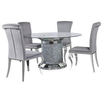 Coaster Ellie 5-piece Glass Cylinder Pedestal Dining Room Set Mirror and Gray