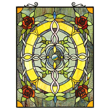 CHLOE Lighting BONICA Tiffany-Style Floral Stained Glass Window Panel