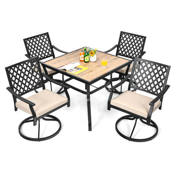 Costway 5PCS Patio Dining Set Square Table 4 Swivel Chair Rocker Cushioned Deck