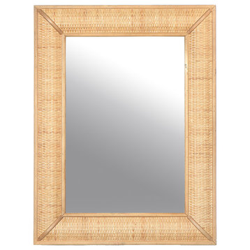 Rectangle Wall Mirror With Rattan Detail, Natural