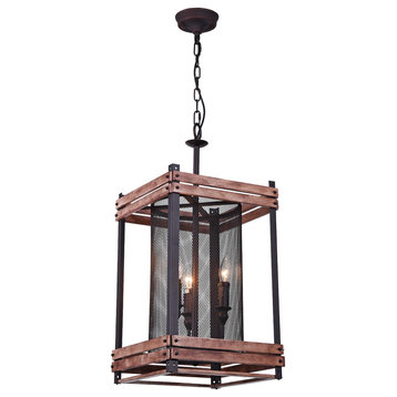 Black Iron Rustic Boxed Lighting Fixture With Wood Frame