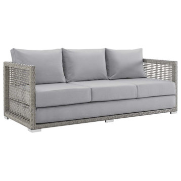 Aura Outdoor Wicker Rattan Sofa, Gray Gray