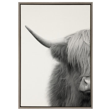 Sylvie Highland Cow Crop Framed Canvas by The Creative Bunch Studio, Gray 23x33