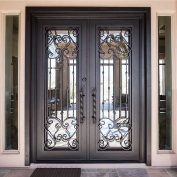 French Tip French Iron Entry Door with Twisted Bauble Handles