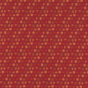 Burgundy Red and Gold Geometric Circles Durable Upholstery Fabric By The Yard