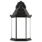 Sea Gull Lighting - Sea Gull Sevier XL 1 Down Light Outdoor Wall Lantern, Black/Satin - The Sea Gull Collection Sevier one light outdoor wall fixture in black enhances the beauty of your property, makes your home safer and more secure, and increases the number of pleasurable hours you spend outdoors. The Sevier outdoor collection by Sea Gull Collection brings timeless design to new heights with its traditional design details found in classic outdoor fixtures as well as an open bottom for easy maintenance. Made of durable cast aluminum, a multi-level crown, top finial and stepped-edge back plate complete the traditional look. Offered in Antique Bronze or Black finish, both with Clear glass, the collection includes a one-light outdoor pendant, one-light post lantern, a large one-light up light outdoor wall lantern, a small one-light up light outdoor wall lantern, a small one-light downlight outdoor wall lantern, and a large one-light downlight outdoor wall lantern.