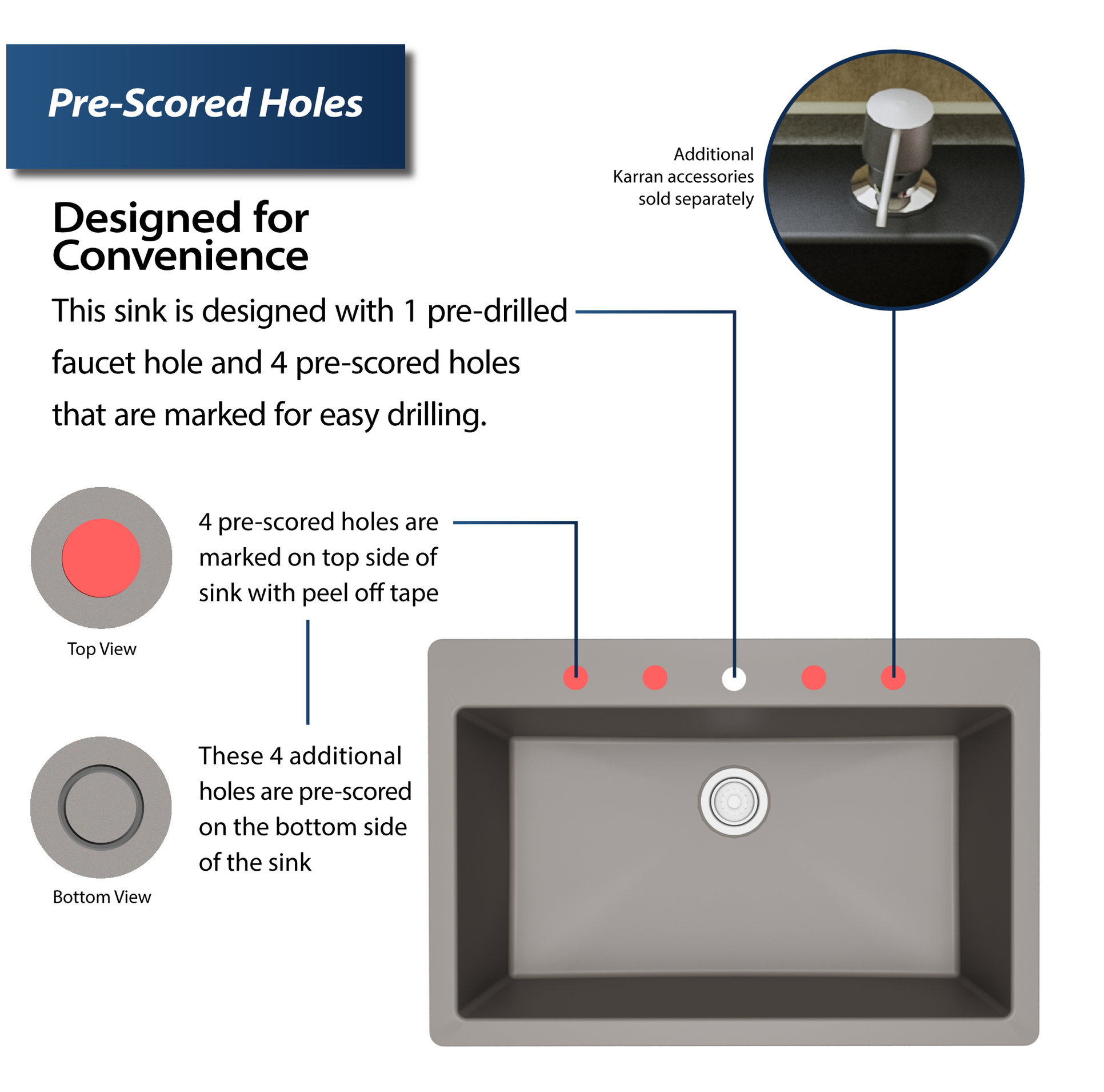 Karran QT-812 Top Mount 33" Large Single Bowl Quartz Kitchen Sink, Concrete
