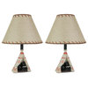 Set of 2 Resin Mama Bear Reading Book To Cub in Teepee Tent Table Lamp Home Dec
