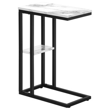 Accent Table, C-shaped, End, Side, Snack, Bedroom, Metal, White Marble Look
